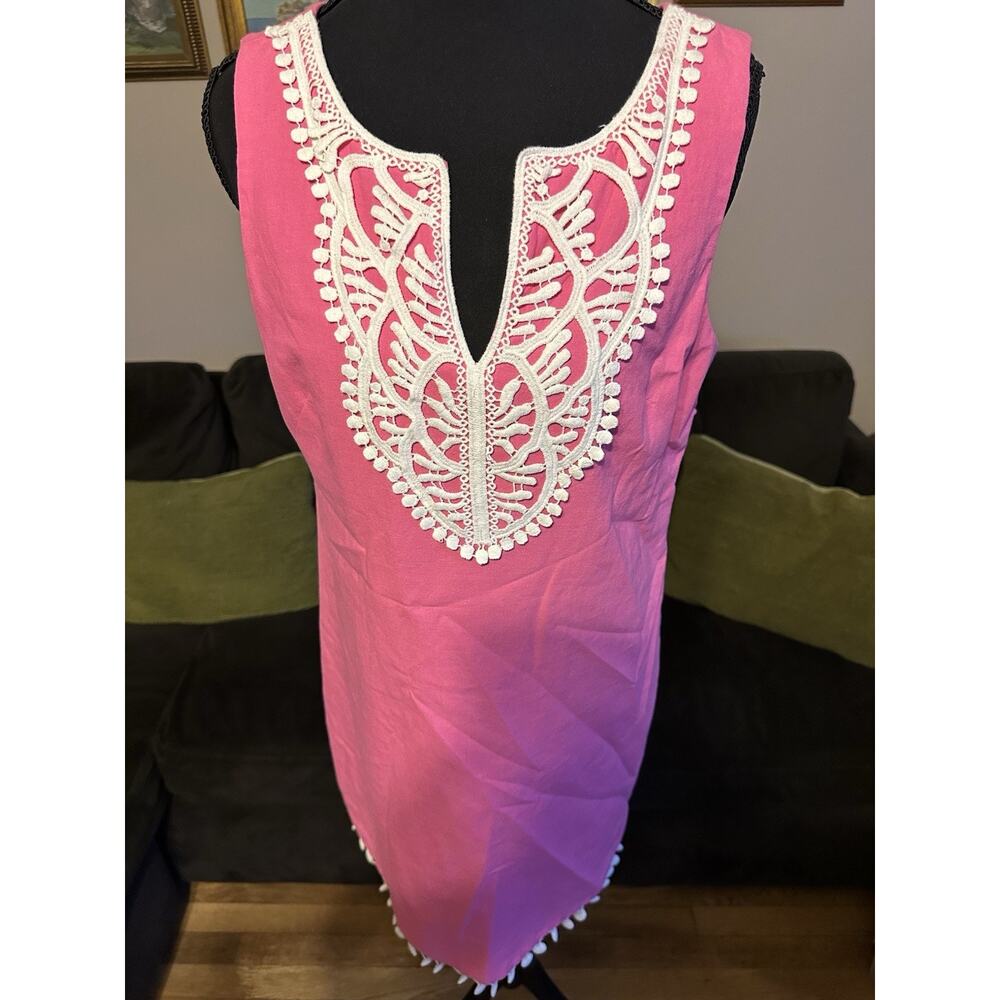 ELIZA J Womens Pink Dress Size 6 Crochet Sleeveless V-Neck Lined Summer Mini